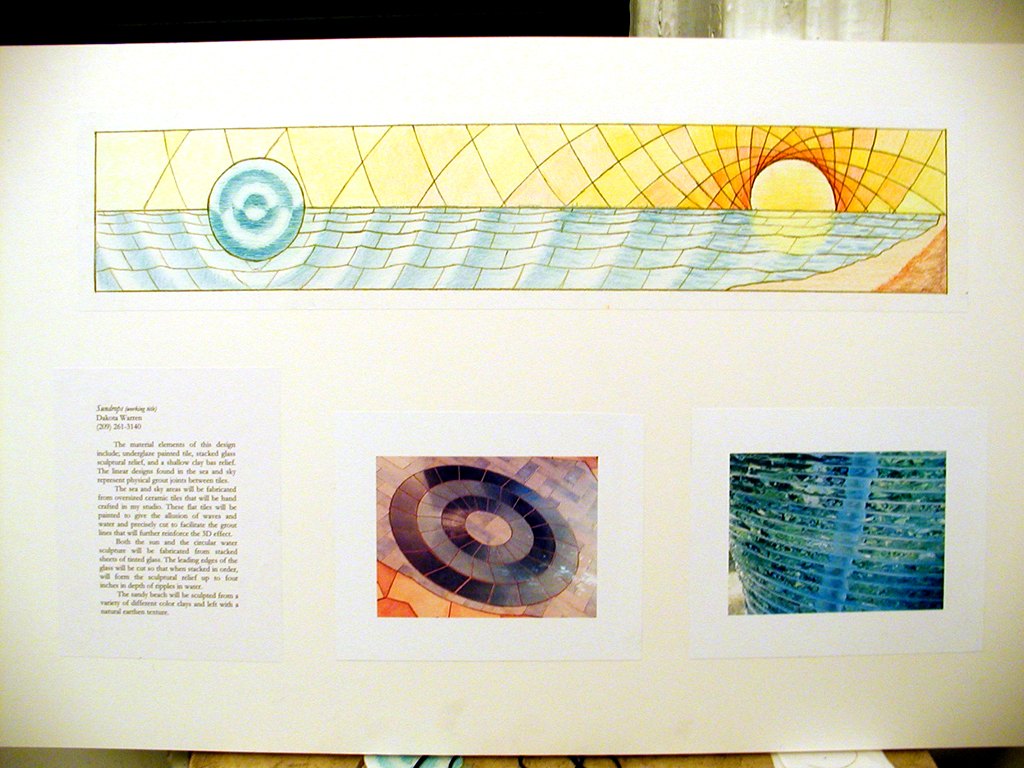 Landscape, a sun and water mosaic concept board